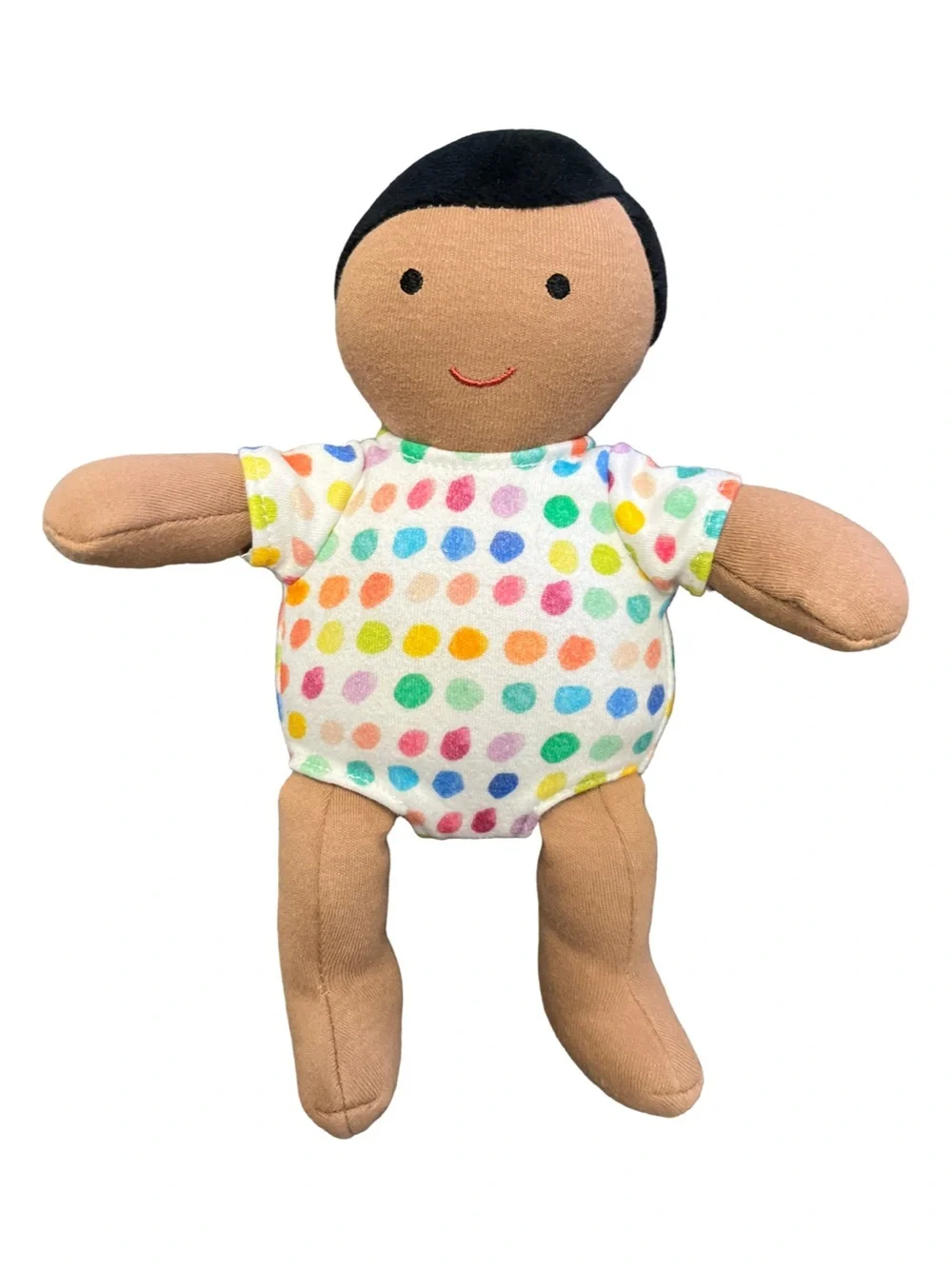 Lovevery Baby Doll Organic Cotton Plush Black Hair Tan Skin Montessori 8”
